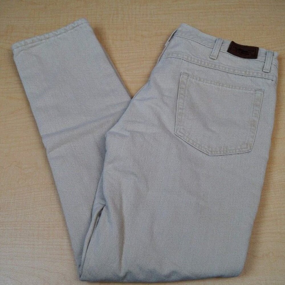 Vintage LL Bean Fleece Lined Jeans Classic Fit Khaki Denim Hunting Mens 34 x 30